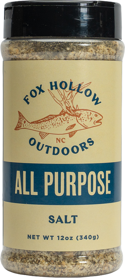 Fox Hollow All-Purpose Salt seasoning, front of bottle
