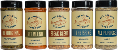 Fox Hollow Outdoors seasoning bundle — five-blend lineup boxed