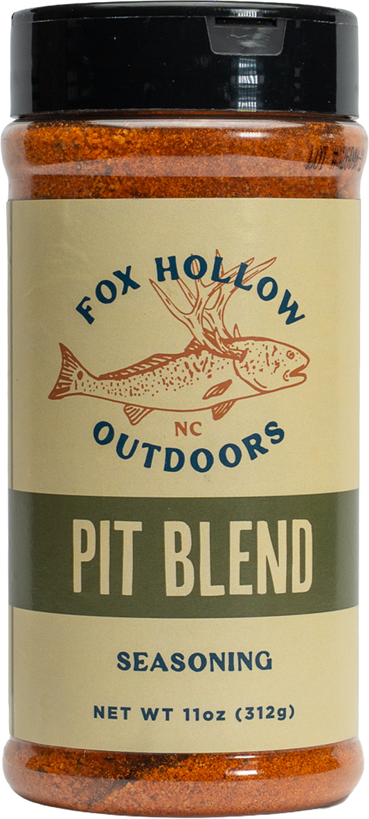 Fox Hollow Pit Blend seasoning, front of bottle